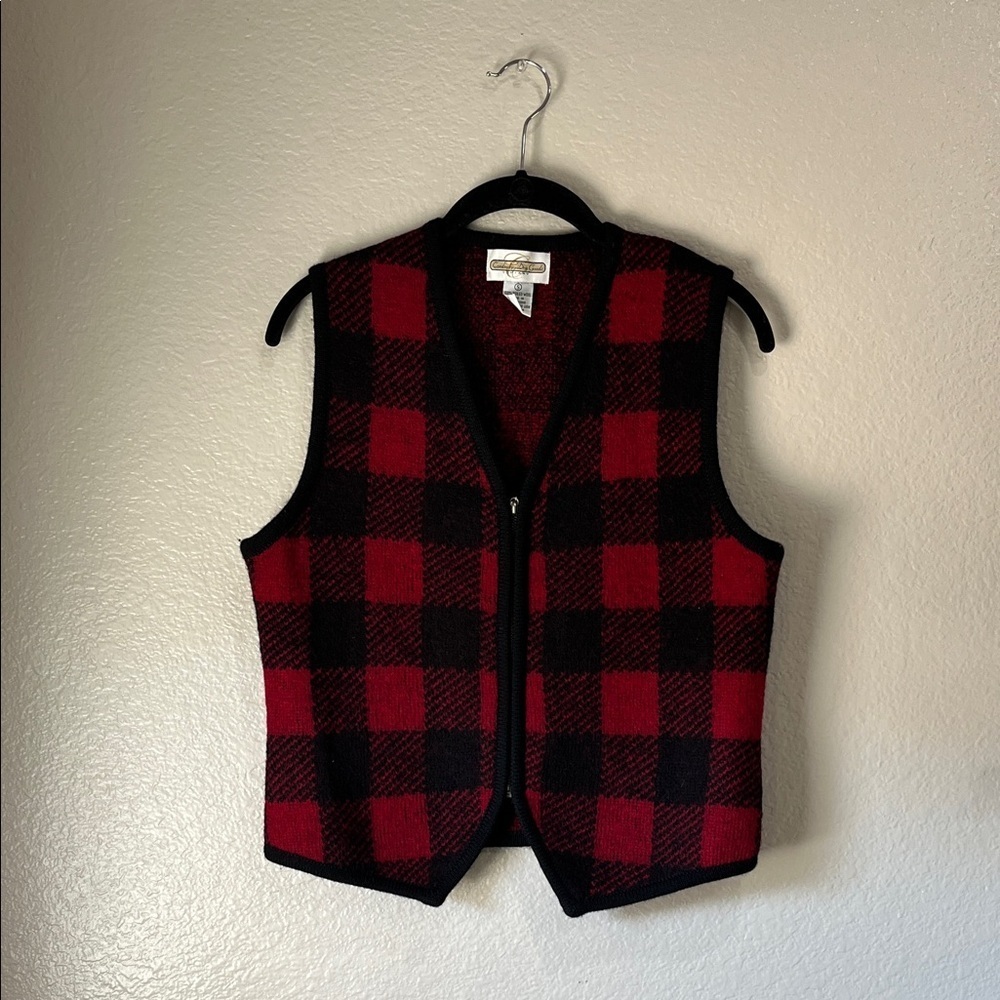 Women’s Cambridge Dry Goods Red Black Buffalo Plaid Vest Sz S Cabin Core Cozy